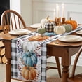 thumbnail image 4 of Fall Table Runner Thanksgiving Autumn Eucalyptus Leaf Pumpkin Table Runners Black Buffalo Plaid Cotton Linen Dresser Scarf Kitchen Dining Table Decor for Fall Holiday Party Decor 13x72 Inch, 4 of 9