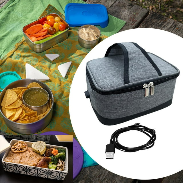 USB Food Warmer Heater Insulation Bag with Zipper for Picnic Working Camping Gray