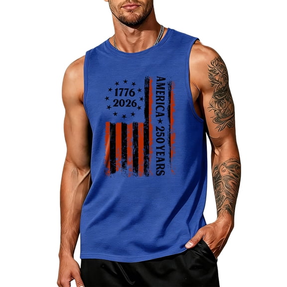 4th Of July Tank Tops for Men Sleeveless Crew Neck American Flag Print Daily Celebration Tank Top Comfy Summer Casual T-Shirts ,S,#01 Blue