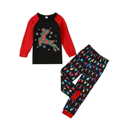 

Amuver Parent-Child Christmas Nightclothes Long Sleeve Christmas Elk Print Tops Trousers Suit