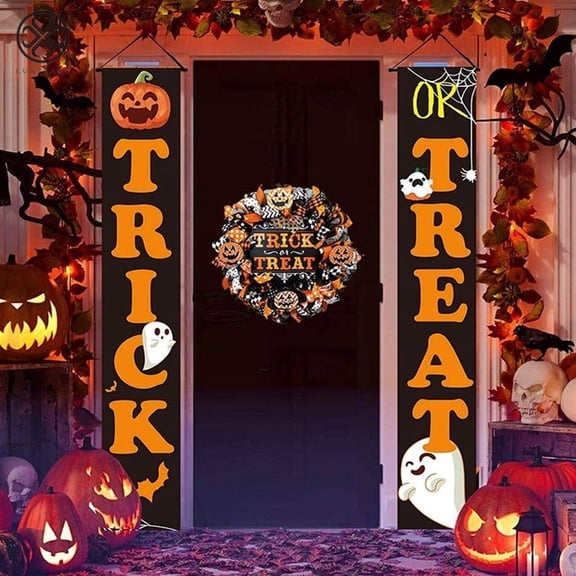 Luxtrada Halloween Decorations Outdoor,Halloween Front Door Welcome Signs Halloween Trick or Treat Banner,Halloween Porch Hanging Sign Decor Halloween Porch Banner Halloween Home Party Decor Supplies
