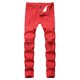thumbnail image 1 of Pantalones de mezclilla de motocicleta elásticos de hip-hop rectos rasgados nuevos ajustados para hombres Pompotops oipoqjl22721, 1 of 7