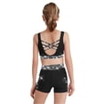 thumbnail image 4 of Hansber Kids Girls Cheerleading Outfits 3Pcs Rhinestones Dance Crop Top and Gymnastics Shorts Set with Hair Band Black 8, 4 of 5