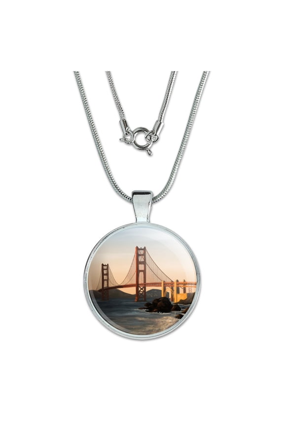 Golden Gate Bridge San Francisco 1" Pendant with Sterling Silver Plated Chain