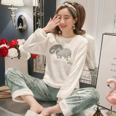 

Ladies Pyjama Women Winter Flannel Pajama Set Fleece Pajamas Sleepwear Thick Warm Velvet Female Homewear Suit Cute Sweet Pijama