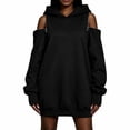 thumbnail image 3 of Women Hoodies Off-shoulder Hoodies Long Sleeve Plain Tunic Cold Shoulder Pullover Oversized Hooded Sweatshirt Women's Fall 2026 Outfits(Black,L), 3 of 8