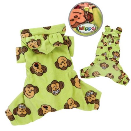 Adorable Silly Monkey Fleece Dog Pajamas & Bodysuit With Hood, Lime - Medium