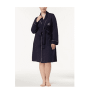 Lauren Ralph Lauren Plus Size Essentials Quilted Collar and Cuff Robe Navy 2XL
