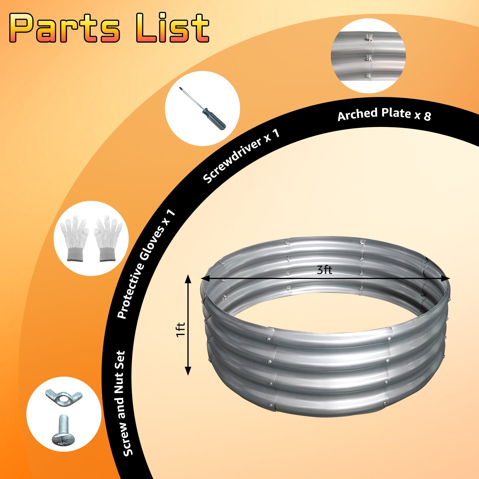 Jacgood 3FT Diameter Camp Fire Ring Pit, Large Round Galvanized Steel Fire Pit, Heavy Duty Steel Fire Pit Silver for Backyard, Camping, Bonfire，35in Diameter
