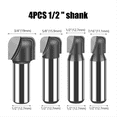 thumbnail image 2 of 4pcs Bowl & Tray Router Bit Round Nose Groove Head Wood Cutter Woodworking Tools Carving Cutting Tool 1/2 Handle, 2 of 8