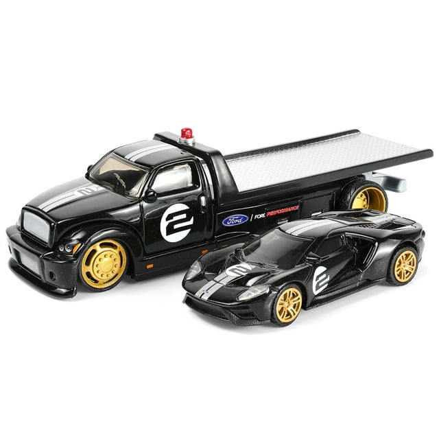 Alloy Car Simulation Model Car-1:64 Trailer Series-Trailer + 2017 Ford Gt-Black, Collectible Decoration Anime Fans