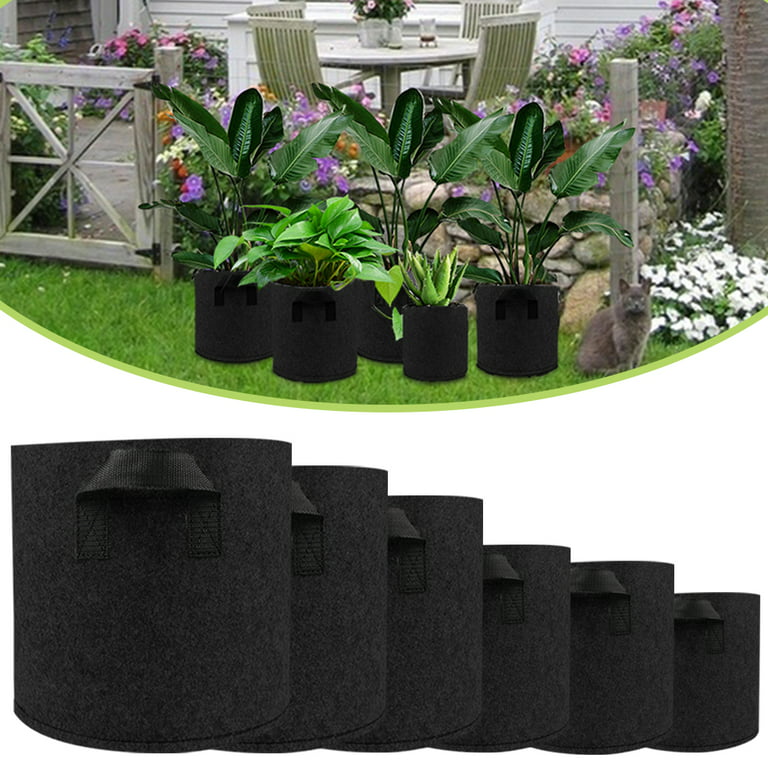 10 Gallon Grow Bags 5-Pack Black Thickened Nonwoven Fabric Pots with Handles, Multi-Purpose Rings