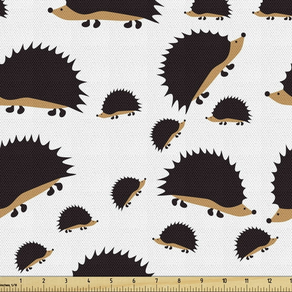 Ambesonne Hedgehog Fabric by the Yard Upholstery, Porcupine Characters, 2 Yards, Seal Brown Pale Brown