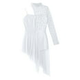 thumbnail image 6 of YONGHS Girls Single Long Sleeve Lace Patchwork Lyrical Dance Dress Ballroom Modern Contemporary Dance Costume White 8, 6 of 7
