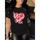 thumbnail image 1 of Women's "Happy Valentine's Day" Black T-Shirt with Red Heart & Floral Design - Casual Crew Neck, Short Sleeve Top, Stretchy Polyester Blend, Machine Washable Tee For Adult, Men, Women, Teen, Teenager, 1 of 7