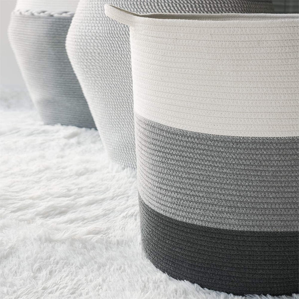 Orino 18"x16" Extra Large Storage Baskets with Handle-Cotton Rope Laundry Basket-Toy Storage Organizer-Soft Baby Kid Nursery Hamper Organizer-Tall Woven Basket Toy Storage Bin(Black+Grey+Beige)