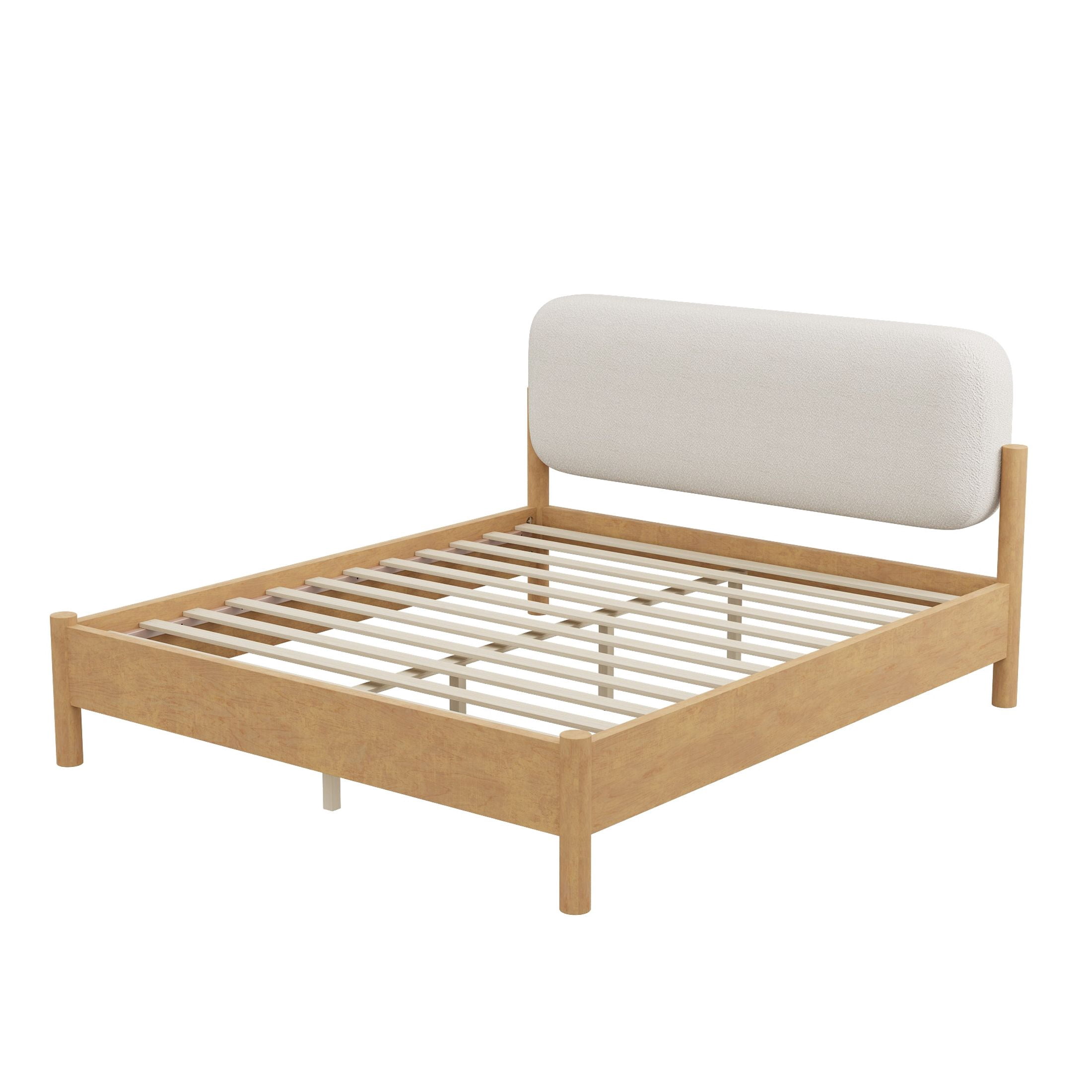 Christopher Knight Home Modern Queen Platform Bed Frame, Thick Rounded Upholstered Headboard, Oak