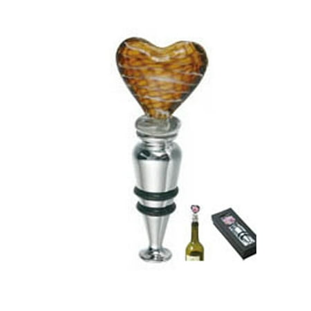 Glass Wine Stopper - Ornamental Glass Wine Stopper - Hand Blown (Cream w/ Brown Stripes Heart)