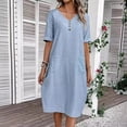 thumbnail image 4 of Summer Dress Women's Dress Lightweight V Neck Beach Dress Half Sleeve Midi Dress Loose Knee Length Buttons Dress With Pockets Dresses for Summer Casual Summer Clothes for Women Summer Midi Dresses, 4 of 5