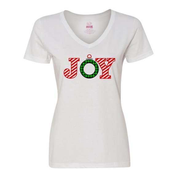 Inktastic Joy Christmas Ornament with Candy Cane Stripes Women's V-Neck T-Shirt