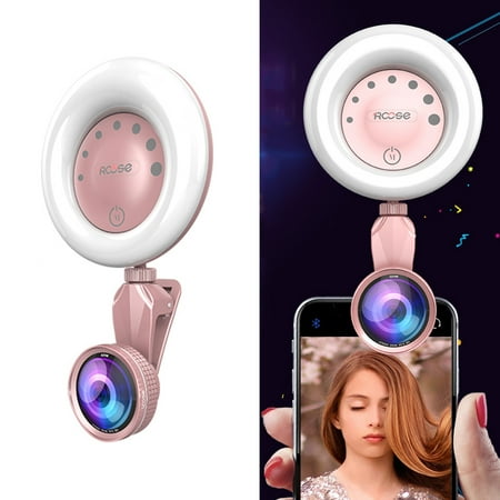 AMZER Beauty 52-LED Touch Sensor APP Control Selfie Clip Flash Fill Light with HD 4K Wide Angle / 20X Macro Lens, For Live Broadcast, Live Stream, Beauty Selfie, etc(Rose (Best App For Streaming Live Sports)