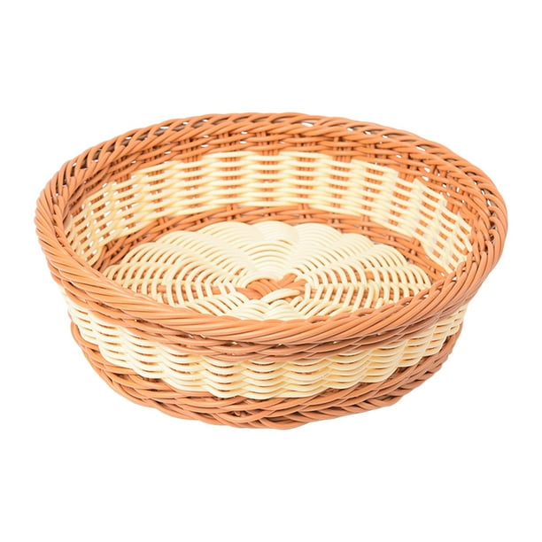 Cestas tejidas para servir bandejas, cestas de pan de mimbre platos redondos para frutas, verduras, desayuno, bebidas, aperitivos, mesa de centro de Marrón Beige 35x7.5cm Gloria Panera de mimbre