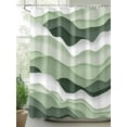 thumbnail image 2 of Sage Green Ombre Long Shower Curtain Set, Waterproof Shower Curtains for Bathroom, Modern Moire Geometric Abstract Washable Fabric Cloth Bath Curtain for Bathtub Decoration with Hooks 72x84 Inches, 2 of 6