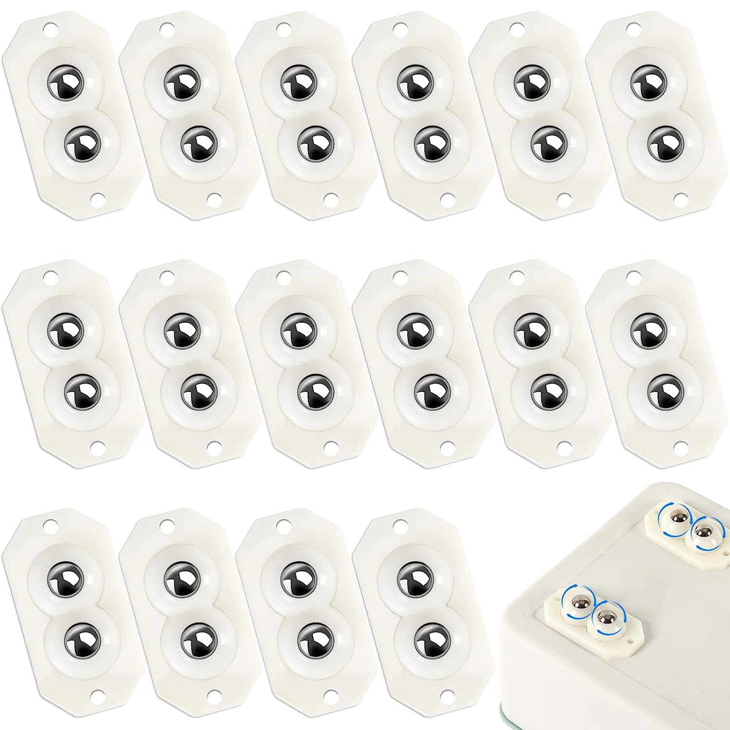 Mini Caster Wheels 16Pcs, Appliance Rollers Stainless Steel Double Bead ...