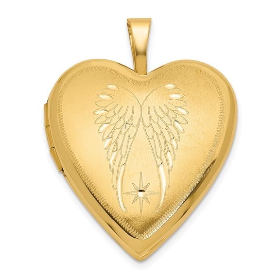 14k Yellow Gold Heart Locket Pendant with Angel Wings and Star for Women, Jewelry Stores Network