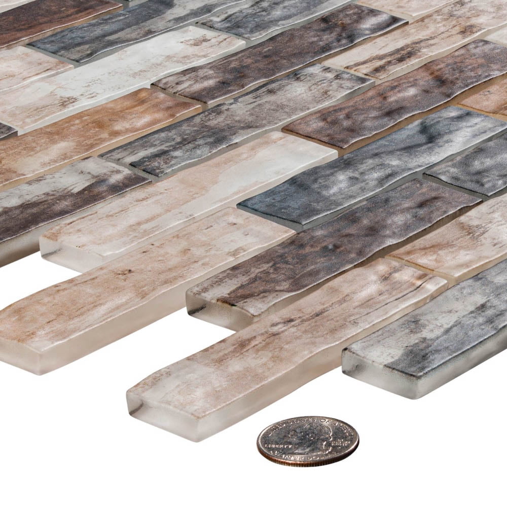 Giovan Desmond Brown 1-in. x 4-in. Brick Joint Matte Glass Mosaic Wall and Floor Tile