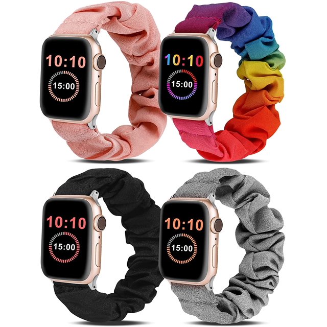 4 piezas compatibles con Apple Watch Strap Scrunchie Soft Cloth 38mm 40mm 41mm /42mm 44mm 45mm Cute Printed Watch Bands Mujer Pulsera elástica para Apple iWatch 7/SE/6/5/4/3/2/1 JFHHH pequeña