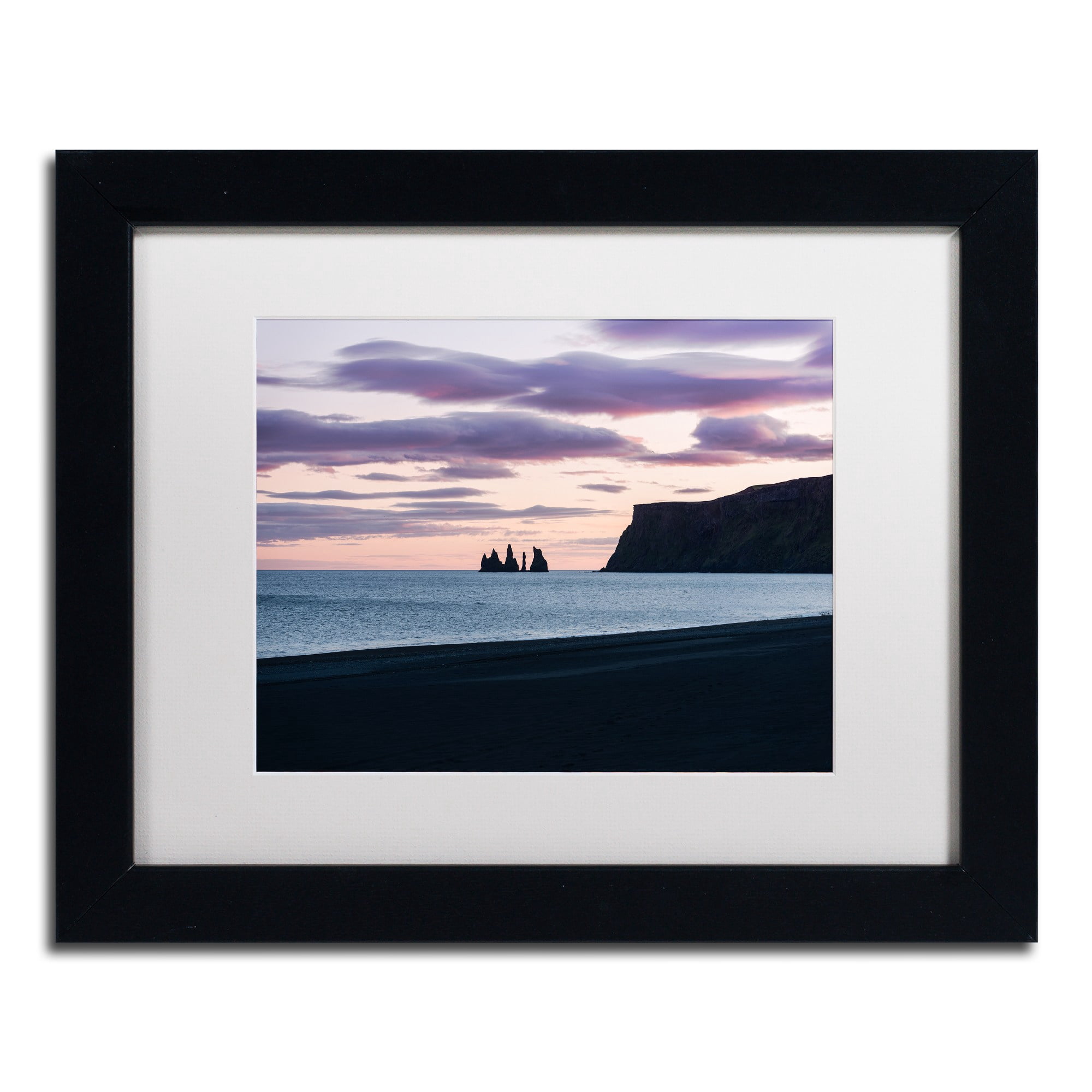 Trademark Fine Art 'Night Falls on Reynisdrangar' Canvas Art by Philippe Sainte-Laudy, White Matte, Black Frame