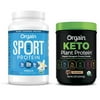 Orgain - Organic Sport Vegan, Gluten Free, Dairy Free Protein Powder - Vanilla (2.01 LB) + Keto Protein Powder - Chocolate (0.97 LB)