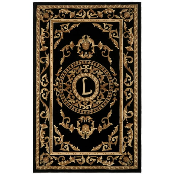 Safavieh Handmade Naples Hanan Traditional Oriental Wool Rug Black Monogram "L" 5' x 8' 5' x 8' Rectangle