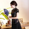 thumbnail image 5 of Women Cheongsam Shirt Dragon Phoenix Printing Chinese Style Summer Autumn Side Split Stand Collar Cheongsam Top for Banquet, 5 of 7