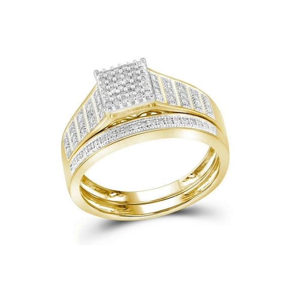 10kt Yellow Gold Round Diamond Square Bridal Wedding Ring Band Set 1/4 Cttw