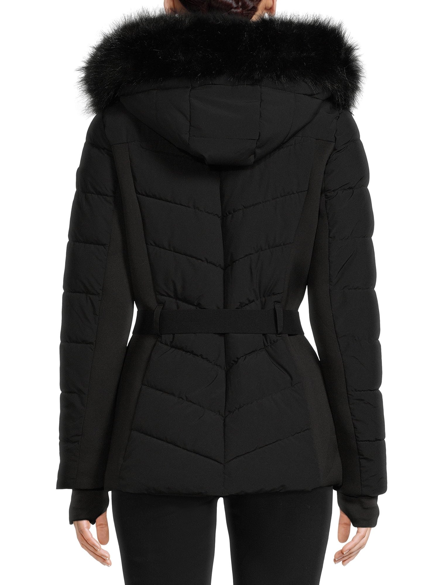 Faux Fur Hooded Belted Down Puffer Coat Best Sale | bellvalefarms.com