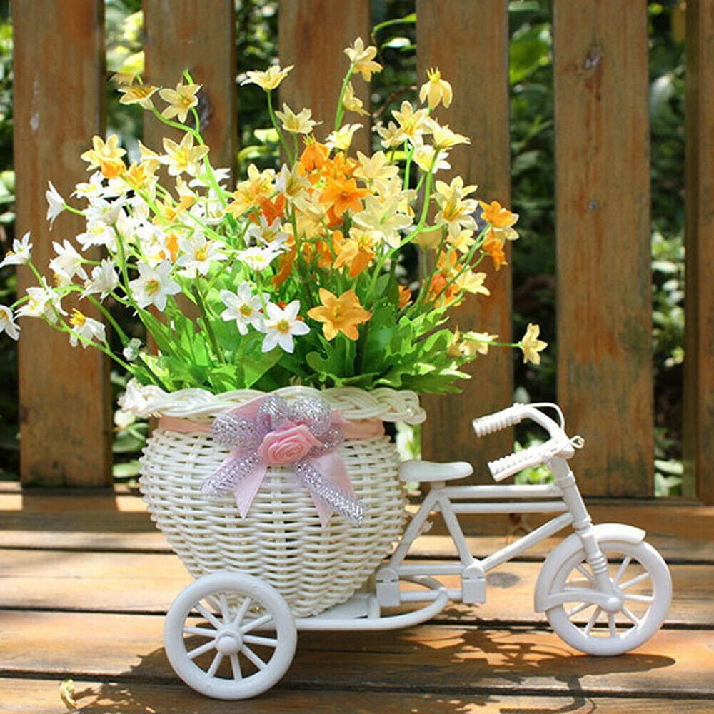 Plastic Tricycle Bike Design Flower Basket Container For Home Wedding Decorate