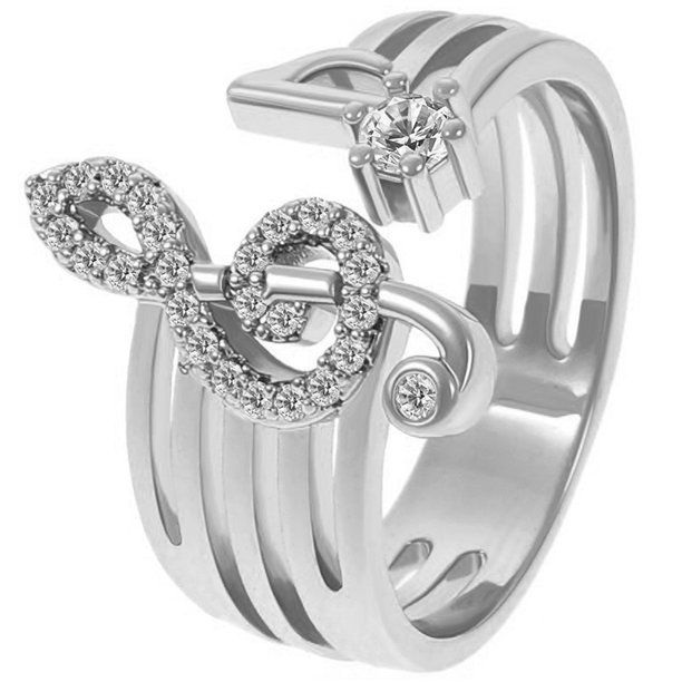 Anillo de nota musical con apertura ajustable y diamantes de imitación para uso diario.