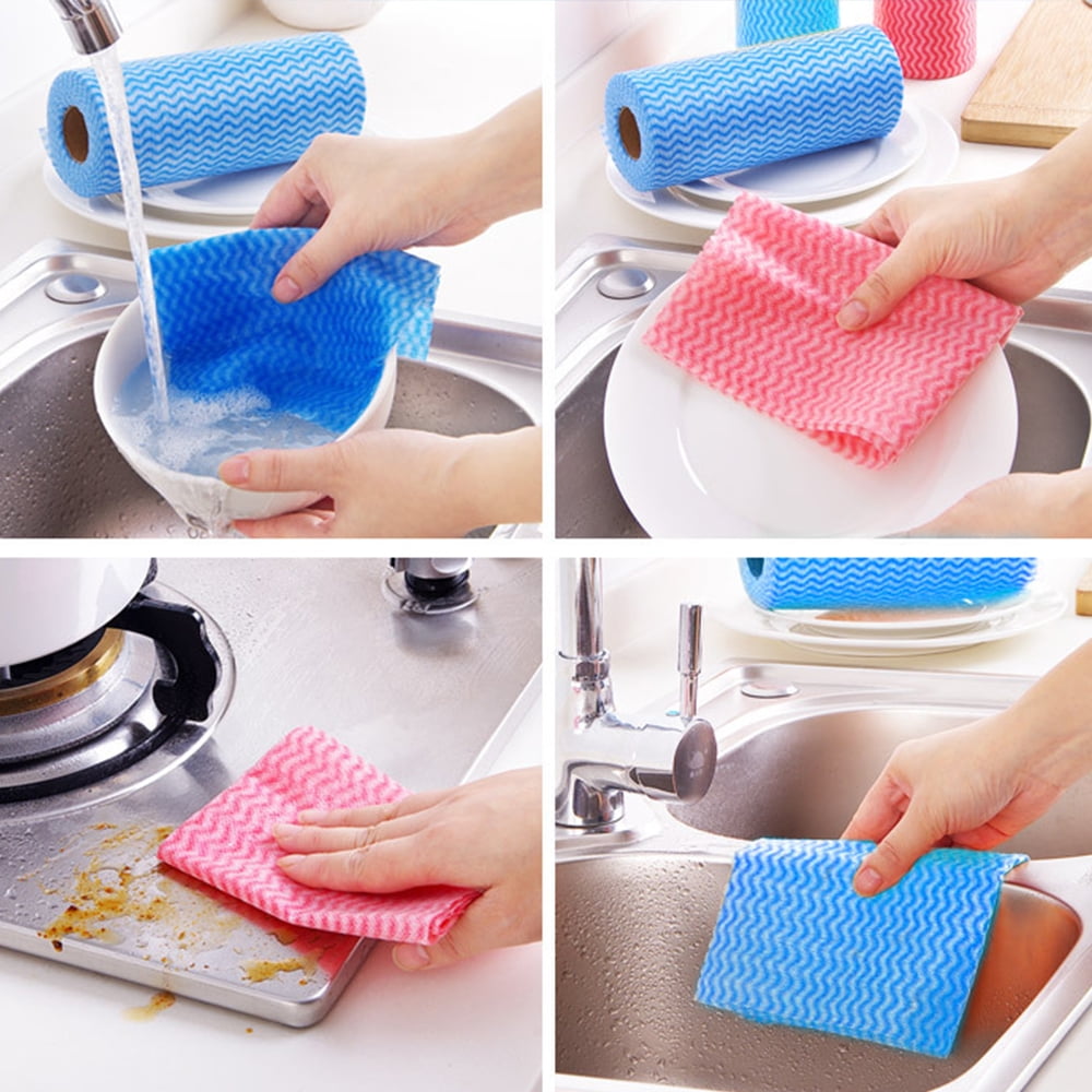 Unique Bargains 50pcs Disposable Household Kitchen Non-woven Fabric  Washable Cleaning Cloth Dishcloth Wipes Roll : Target