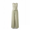 thumbnail image 5 of PNTUTB Women's Two-Piece Set,V-neck Button-Down Sleeveless Vest and Elastic-Waist Wide-Leg Pants—Solid-Color Casual Loose Set, 5 of 6