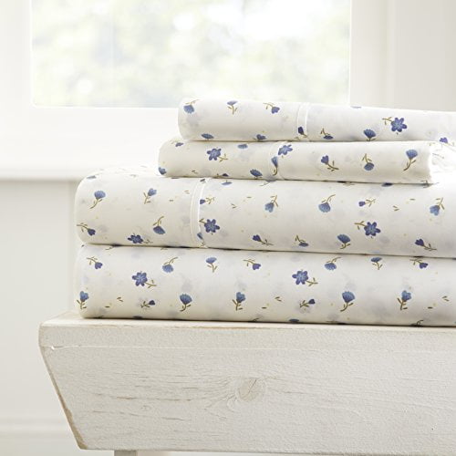 Linen Market 4 Piece Sheet Set Patterned, California King, Soft Floral Light Blue