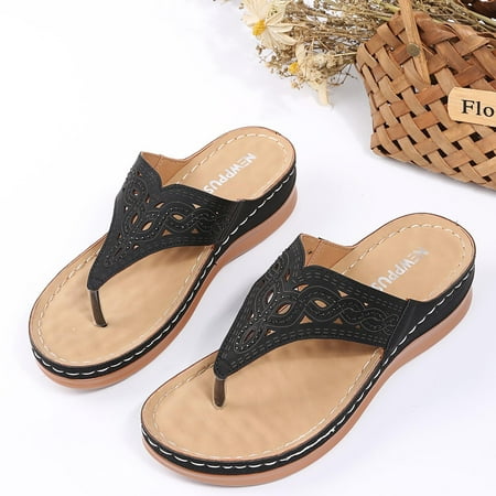 

Sodopo Women s Sandals Ethnic Style Flip Flops for Women with Arch Support Cushion Summer Casual Rhinestone Platforms Wedge Sandal Comfort Thong Sandals Shoes