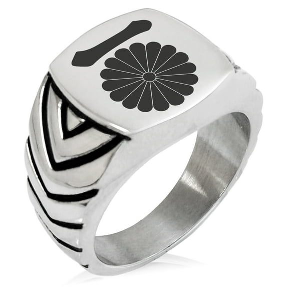 Stainless Steel Nasu Samurai Crest Chevron Pattern Biker Style Polished Ring