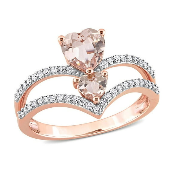 7/8 Carat (ctw) Morganite Double Heart Ring in 10K Rose Pink Gold with Diamonds