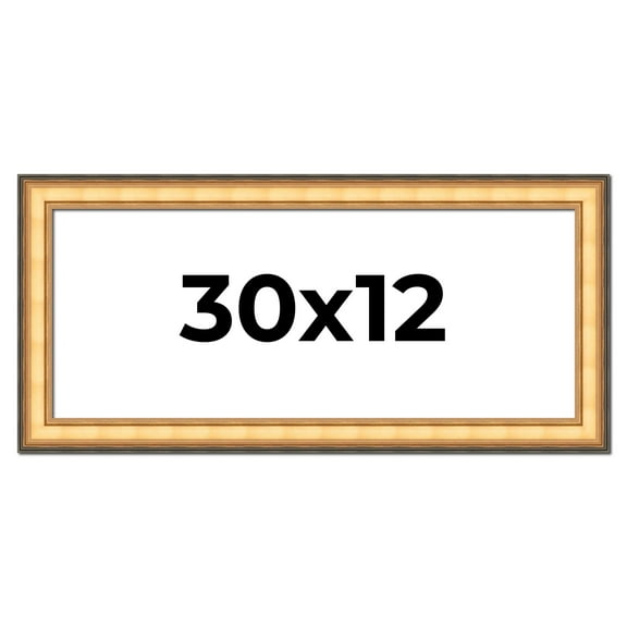 30x12 Frame Gold Plein Aire Solid Wood Picture Frame Width 2 Inches | Interior Frame Depth 0.5