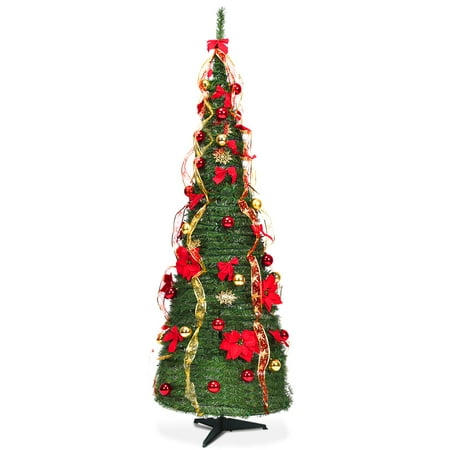 6' Fully Decorated Pull Up Tree Flat-to-Fabulous Pre-Lit Christmas Tree
