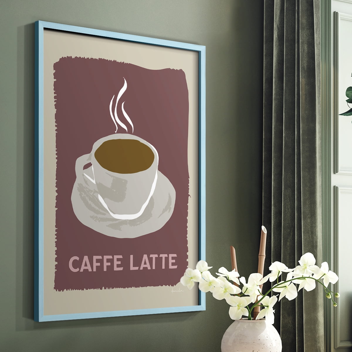 Modern Coffee III in Blue Solid Wood 8 x 10 Framed Print