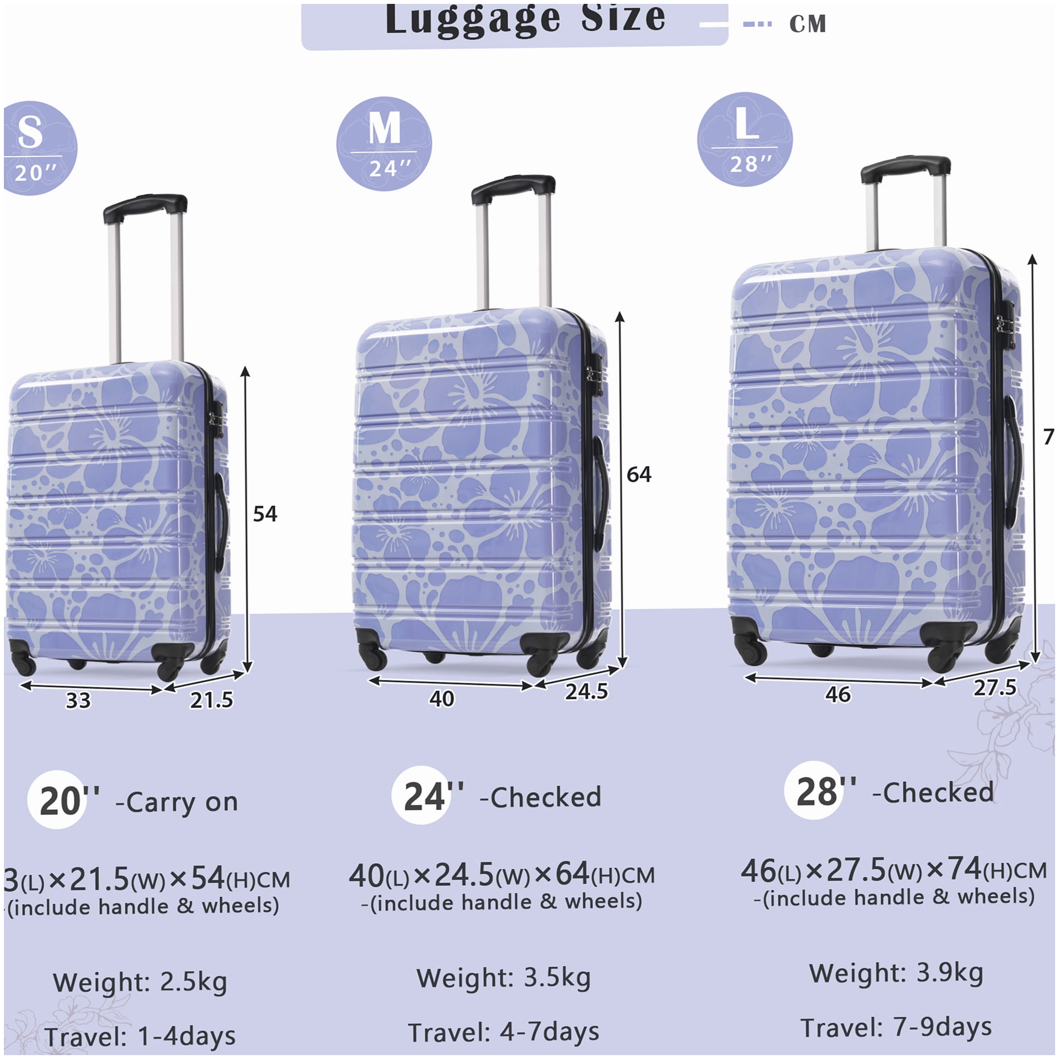TSA Lock Hardshell Suitcase Set 3-Piece, Lightweight ABS+PC Spinner Luggage in Blue