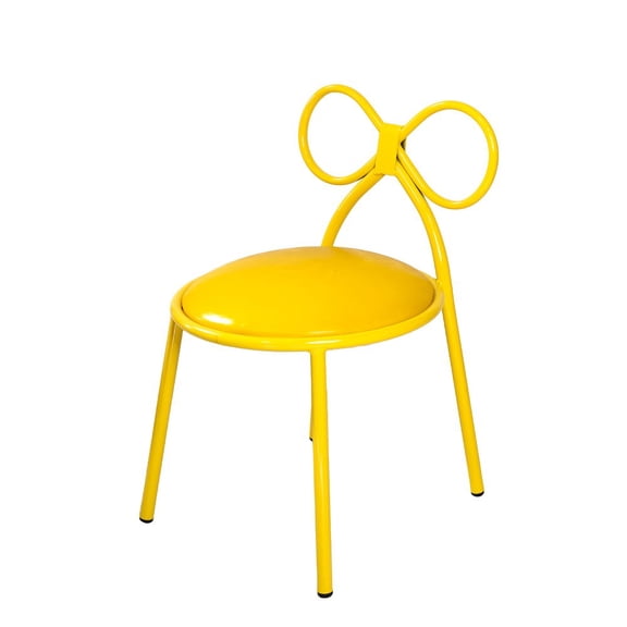 CSP Set Of 4 Metal Kids Bow Chair With Yellow Vinyl Seat Cushion